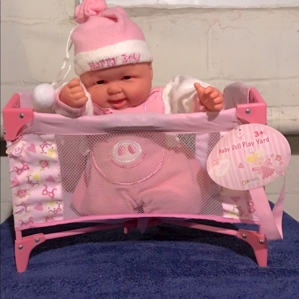 NO BRAND BABY GIRL DOLL W/2 IN ONE PLAYPEN/CRIB/BRAND NEW